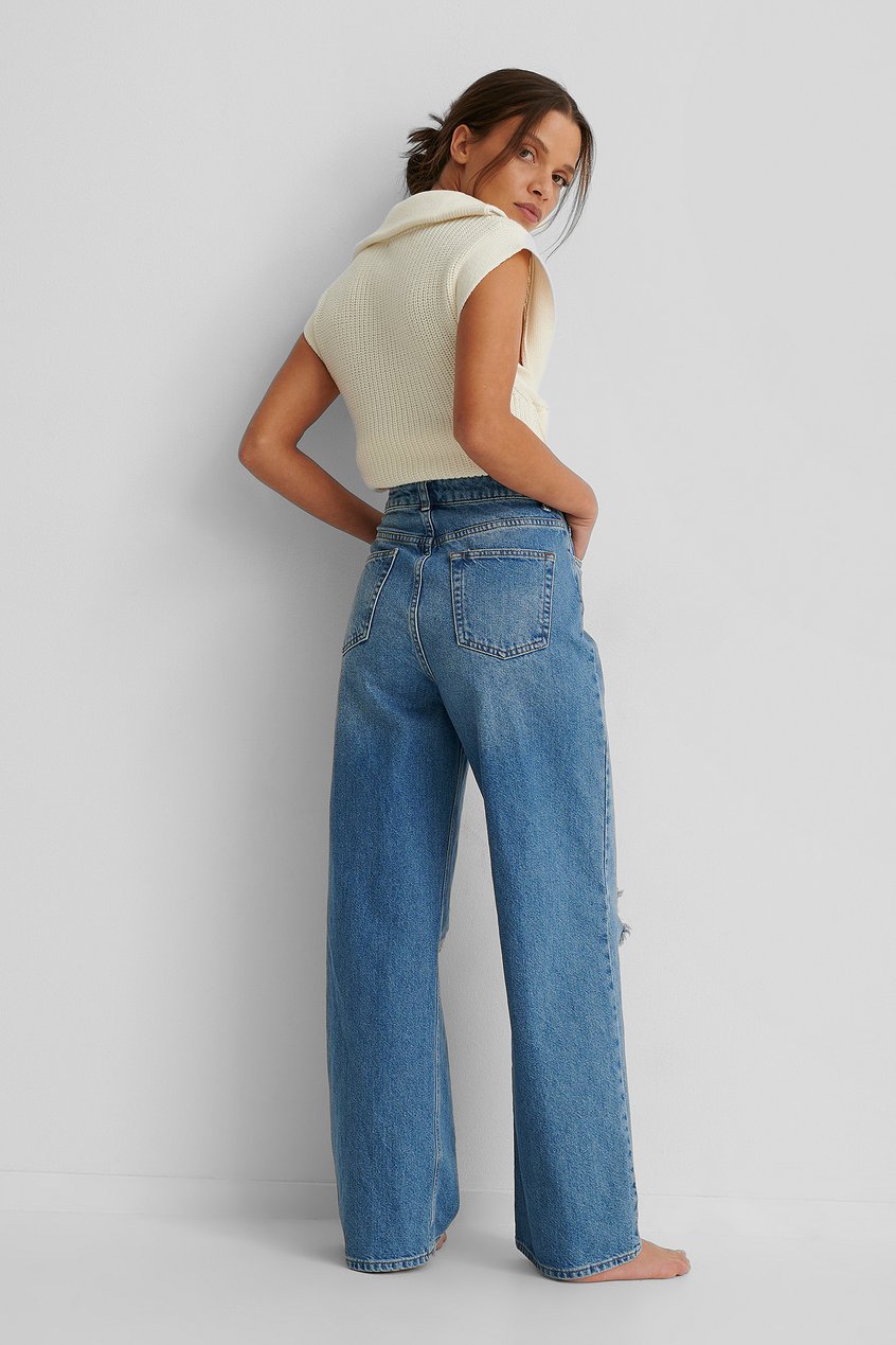 Jeans Reborn Collection | Organische Jeans mit hoher Taille und weitem Bein und Destroyed-Details - MQ41969