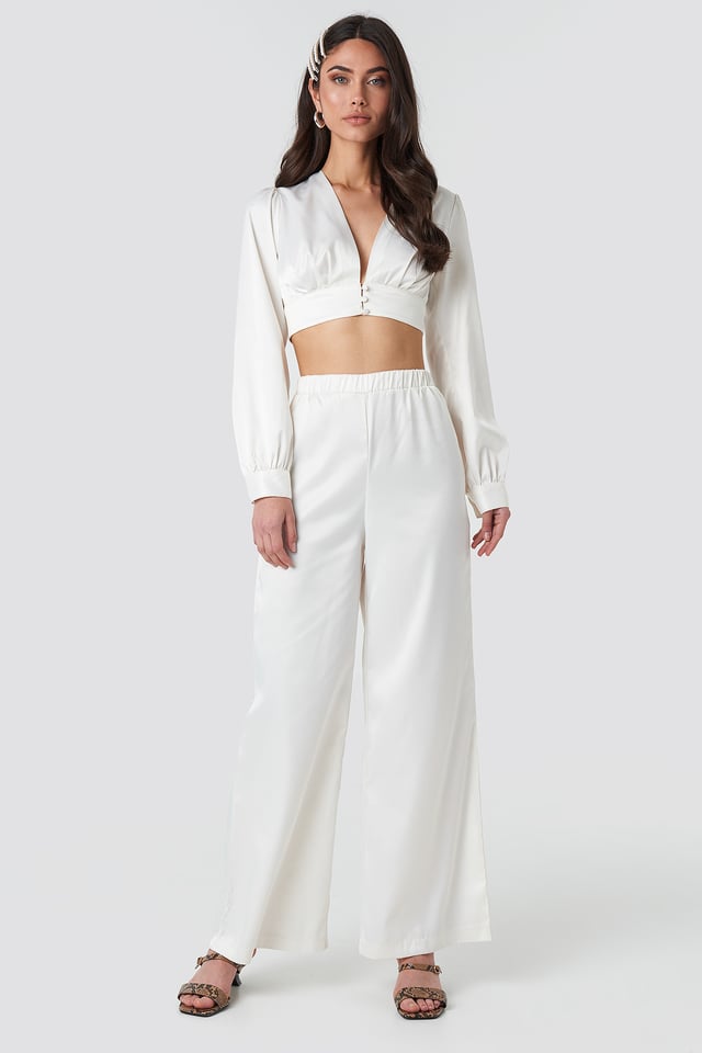 Wide Leg Satin Trousers Beige