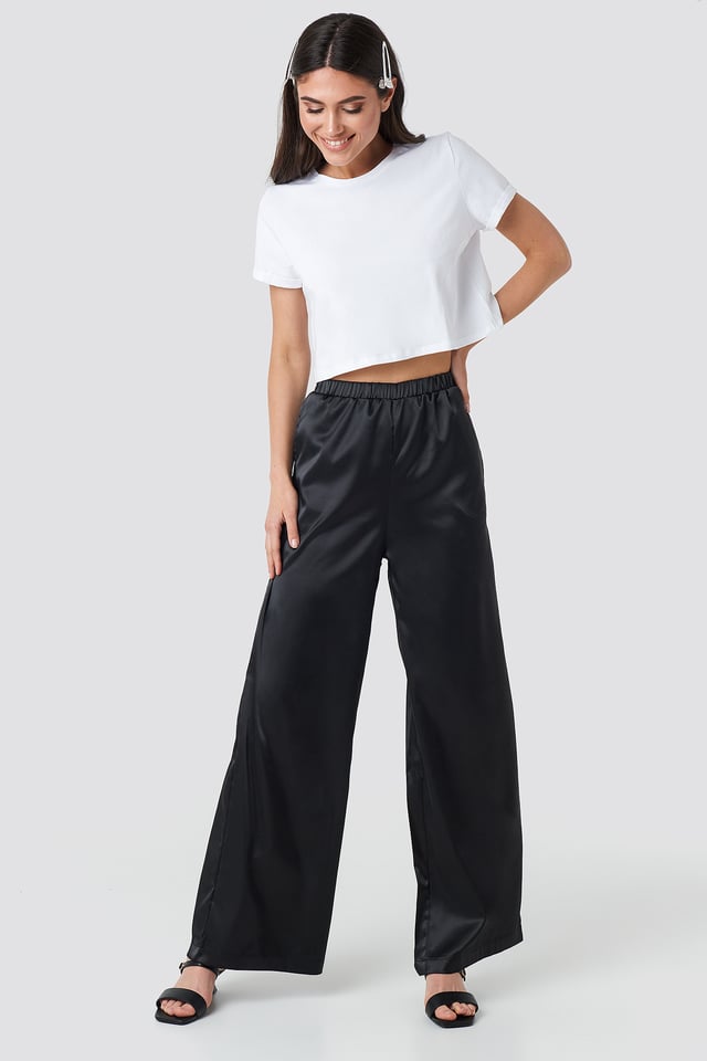 Wide Leg Satin Trousers Deep Black