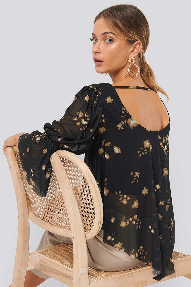 Wide Neck Mesh Top Printed