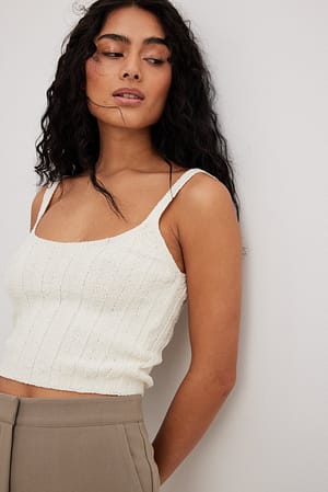 Offwhite Wide Rib Knitted Cropped Top