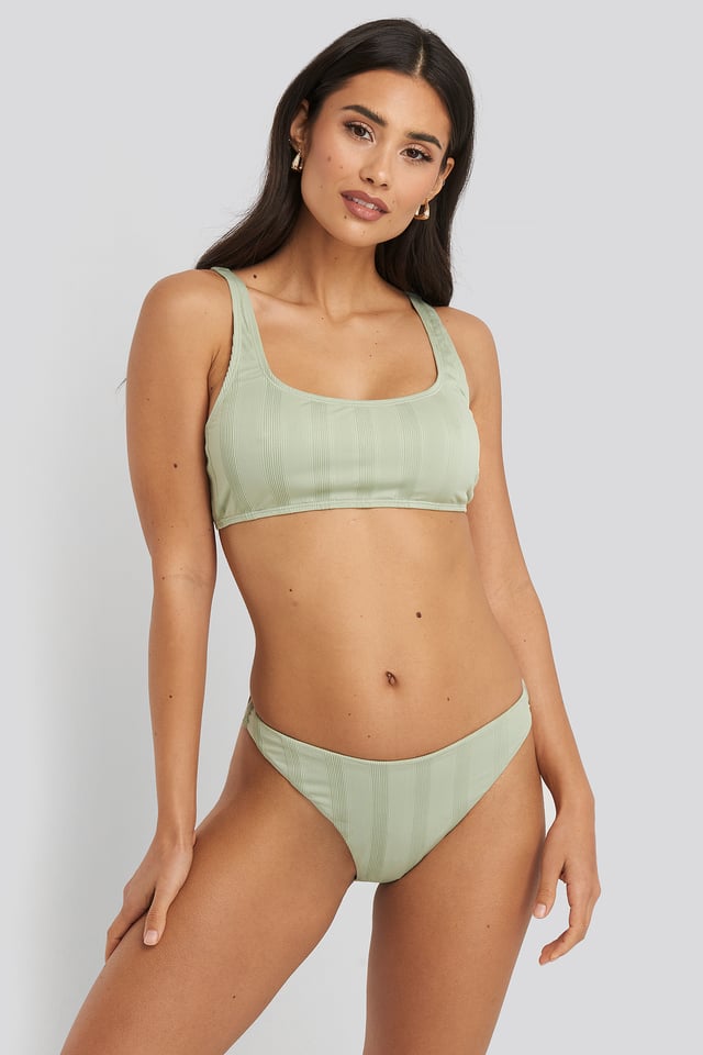 Wide Ribbed Highcut Bikini Briefs Dusty Green