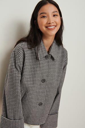Checked NA-KD Classic Recycled Wide Sleeve Checked Short Jacket