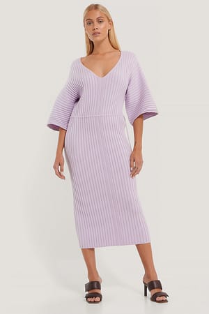 Light Purple NA-KD Trend Wide Sleeve Knitted Dress