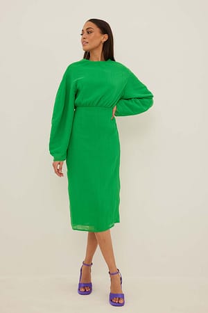 Green Wide Sleeve Midi Dress