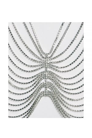 Silver Wide Strass Belly Chain
