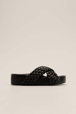 Black Wide Woven Slippers