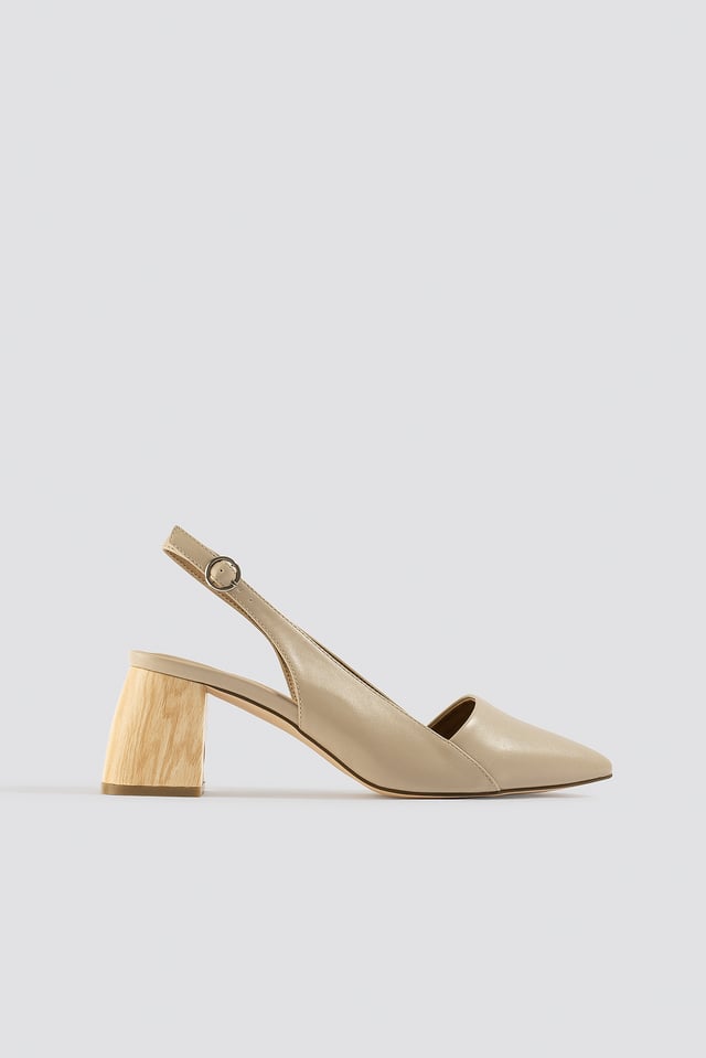 Wooden Heel Slingback Pumps Beige