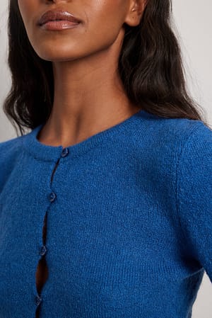 Blue Wool Blend Button Detail Knitted Top