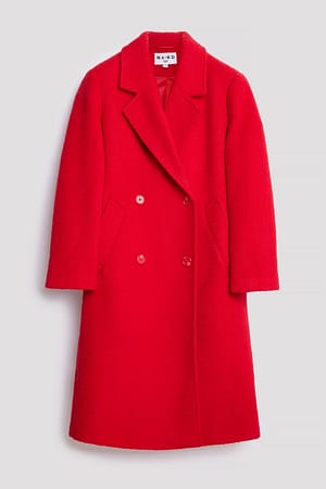Red Wool Blend Double Breasted Coat