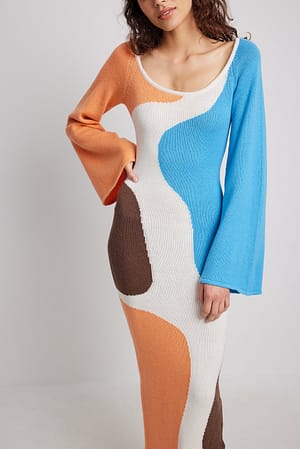 Multi Wool Blend Jacquard Knitted Maxi Dress