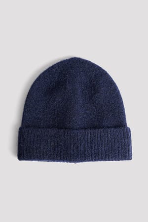 Dark Blue Strick-Beanie-Mütze aus Wollmischung