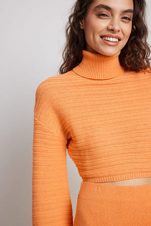 Orange Wool Blend Knitted Turtle Neck Sweater