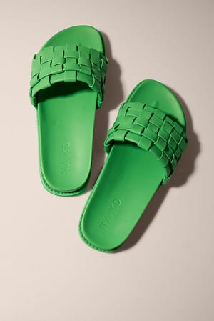 Strong Green Woven Upper Leather Slippers