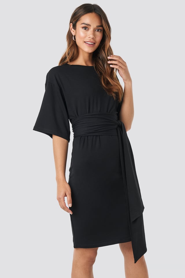 Wrap Detail Jersey Dress Deep Black