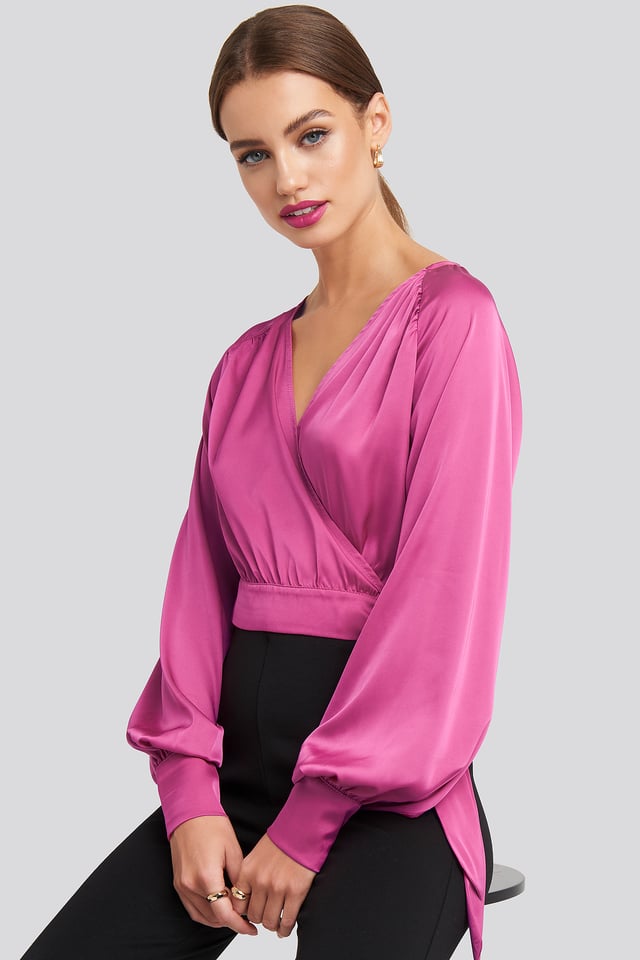 Wrap Front Cropped Blouse Pink