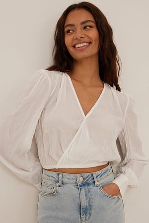 White Wrap Front Structured Blouse