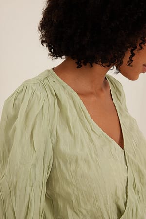 Dusty Green Wrap Front Structured Blouse