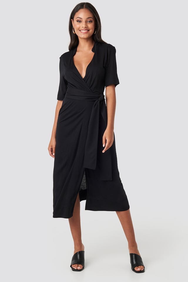 Wrap Jersey Midi Dress Deep Black