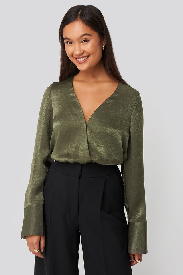 Wrap Satin Blouse Green
