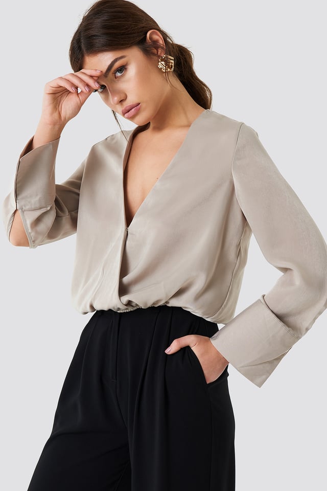 Wrap Satin Top Light Beige