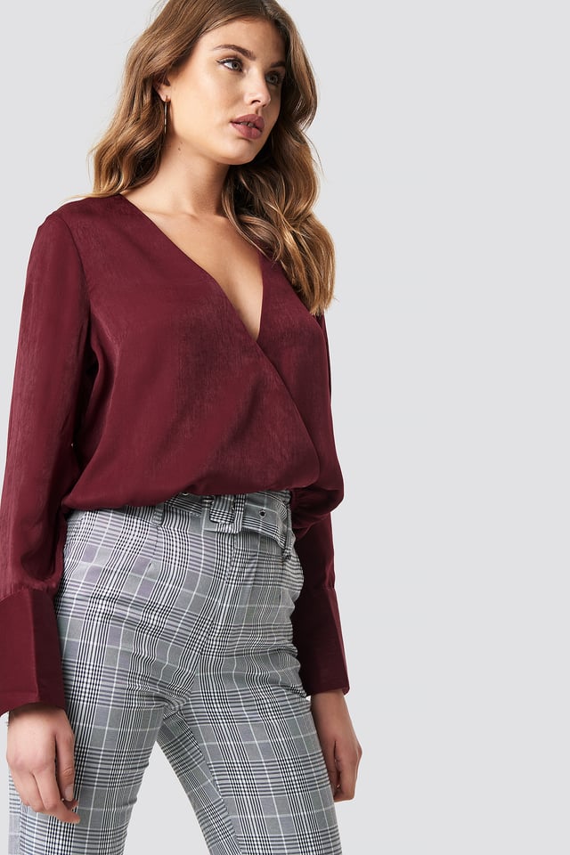 Wrap Satin Top Burgundy
