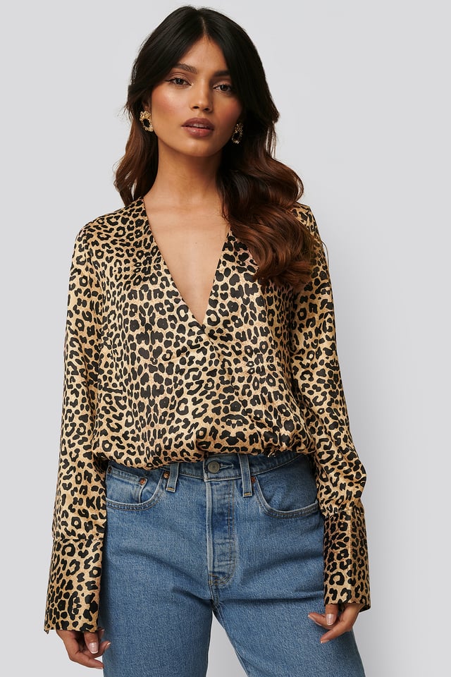 Wrap Satin Top Leoprint