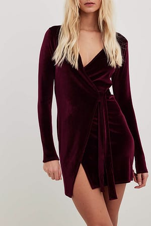 Burgundy Wrap Velvet Mini Dress