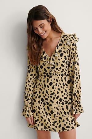 Leopard Print Wrapped Frill Dress