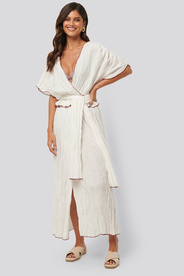 Wrinkle Effect Maxi Kaftan White