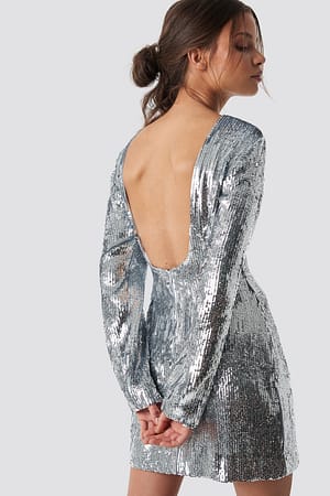 Silver Iva Nikolina x NA-KD Deep Back Sequin Dress