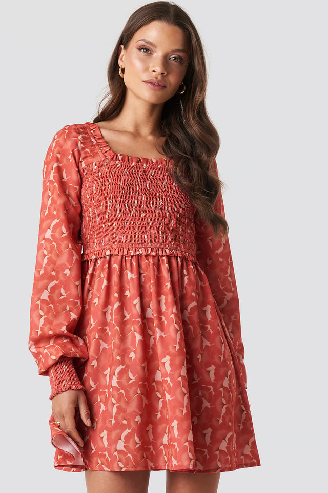 Sandy Smock Mini Dress Red Flower