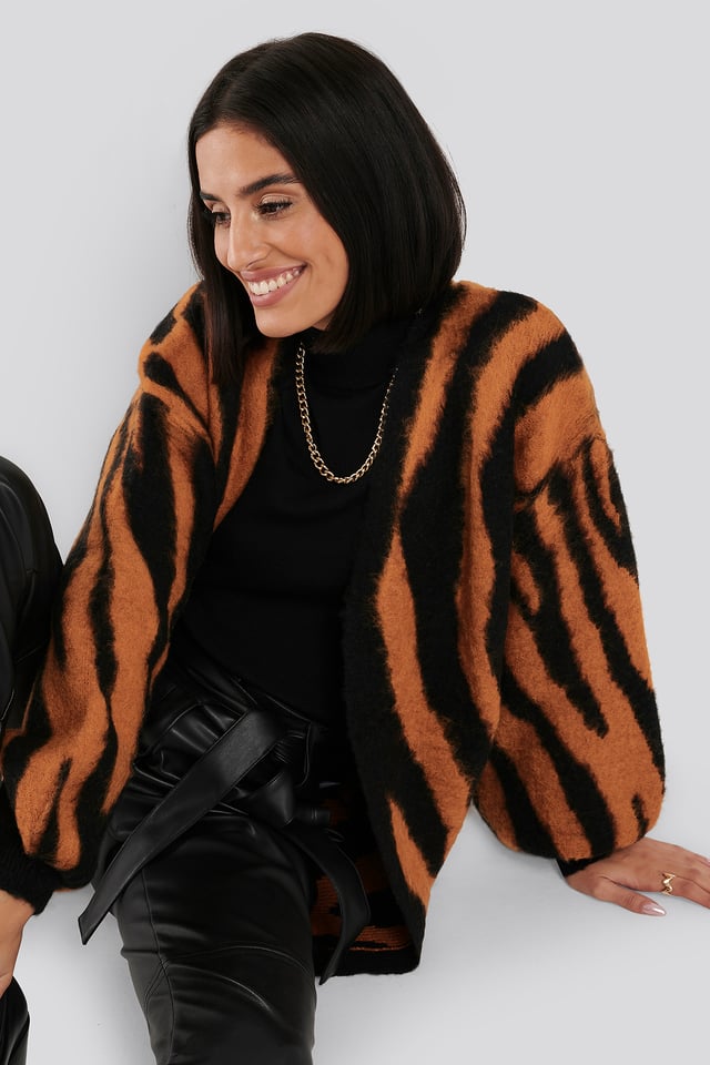 Zebra Printed Oversized Cardigan Black/Rust