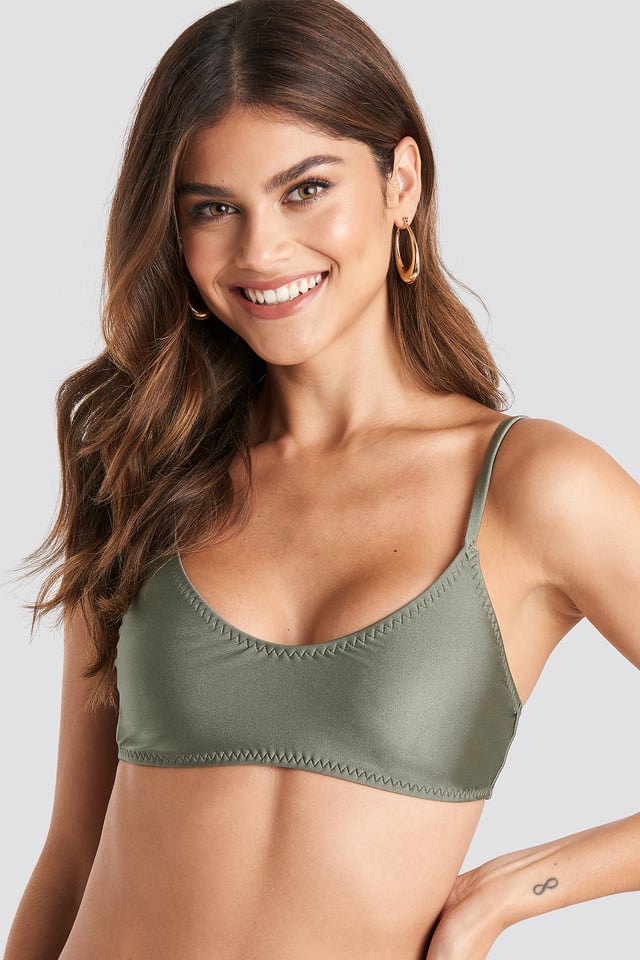 Zig-Zag Seam Bikini Top Khaki Green