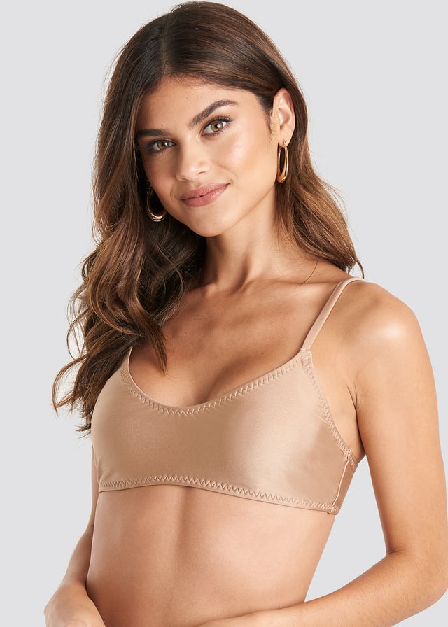 Zig-Zag Seam Bikini Top Light Taupe