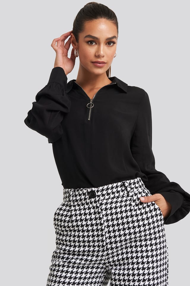 Zip Detail Blouse Black