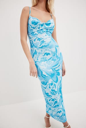 Cowl Neck Maxi Dress Blue | NA-KD