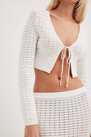 White Cropped Knitted Cardigan