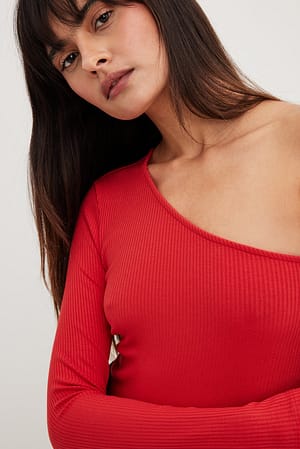 Red One Shoulder Rib Top