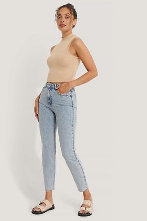 Light Blue Schmale Stone-Washed-Jeans mit hoher Taille