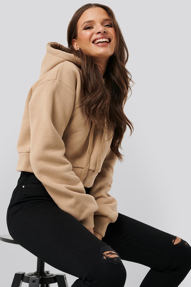 Cropped Hoodie Dark Beige