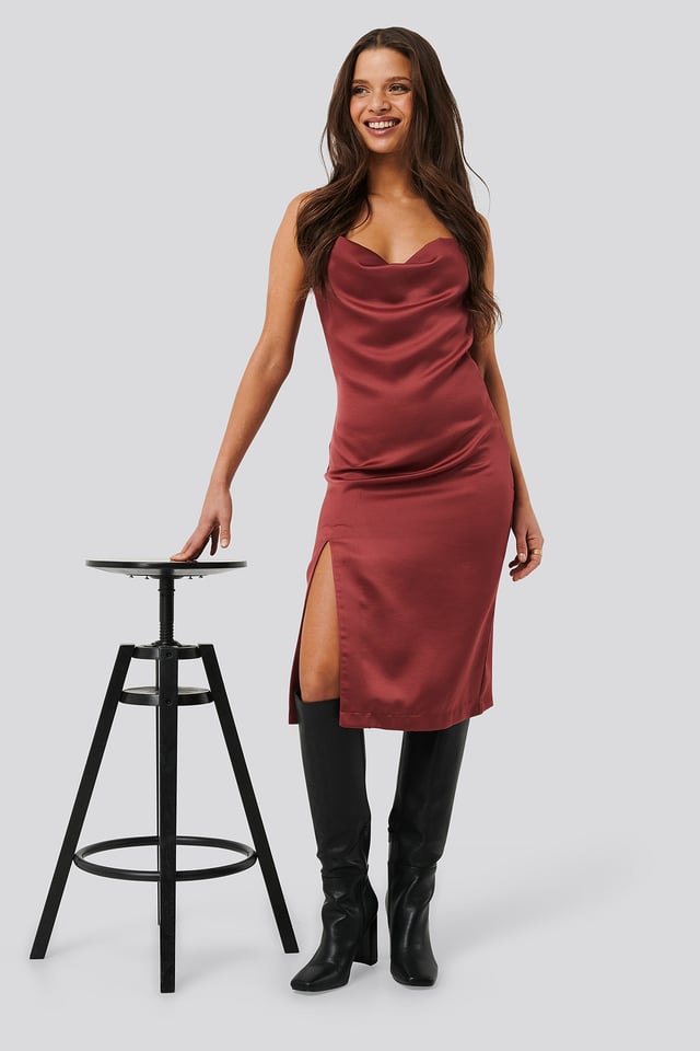 Satin Slit Dress Red