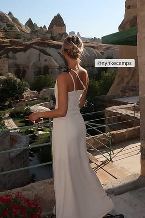 Offwhite Jersey asymmetrische maxi-jurk