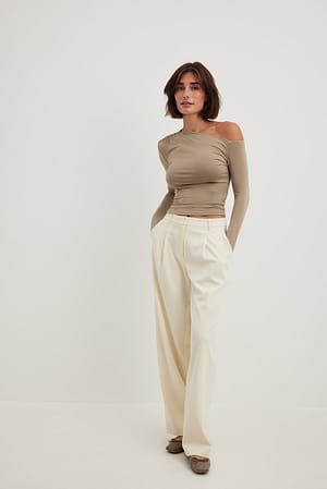 Taupe Off Shoulder Jersey Top