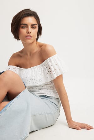 White Off Shoulder Frill Anglaise Top