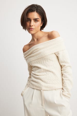 Cream Off Shoulder Knitted Top
