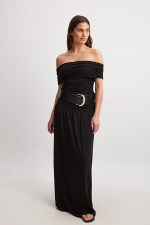 Black Off Shoulder Low Waist Maxi Dress