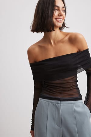 Black Off-shoulder mesh top