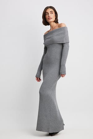 Dark Grey Skulderfri kjole med åben ryg