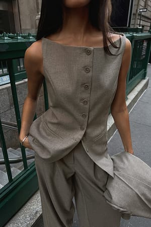 Grey Beige Off-shoulder getailleerde blazer